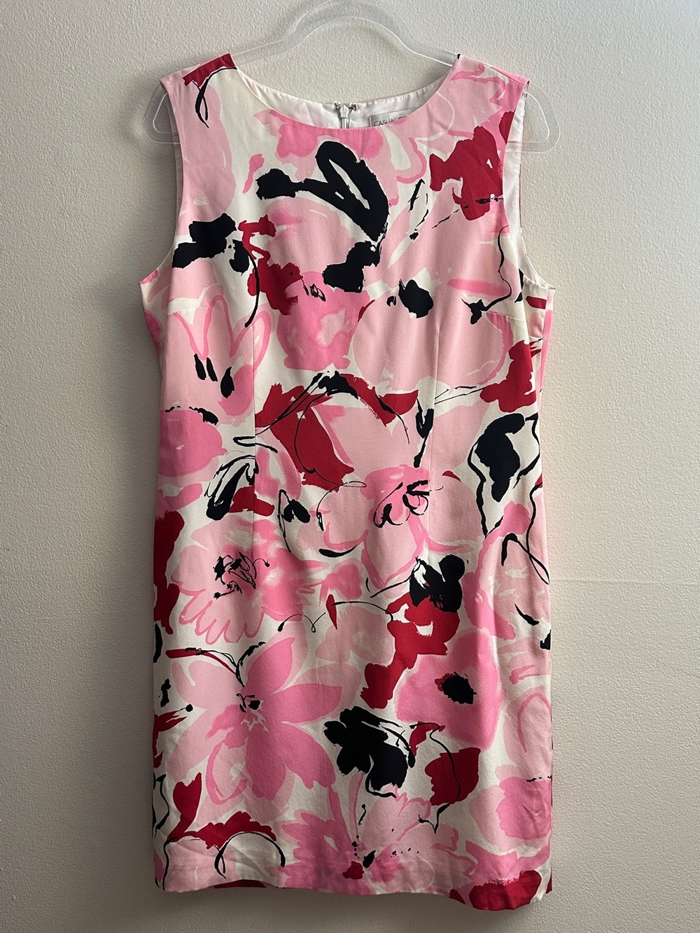 Vintage SILK Casual Corner Pink & Black Floral Sleeveless Shift Dress